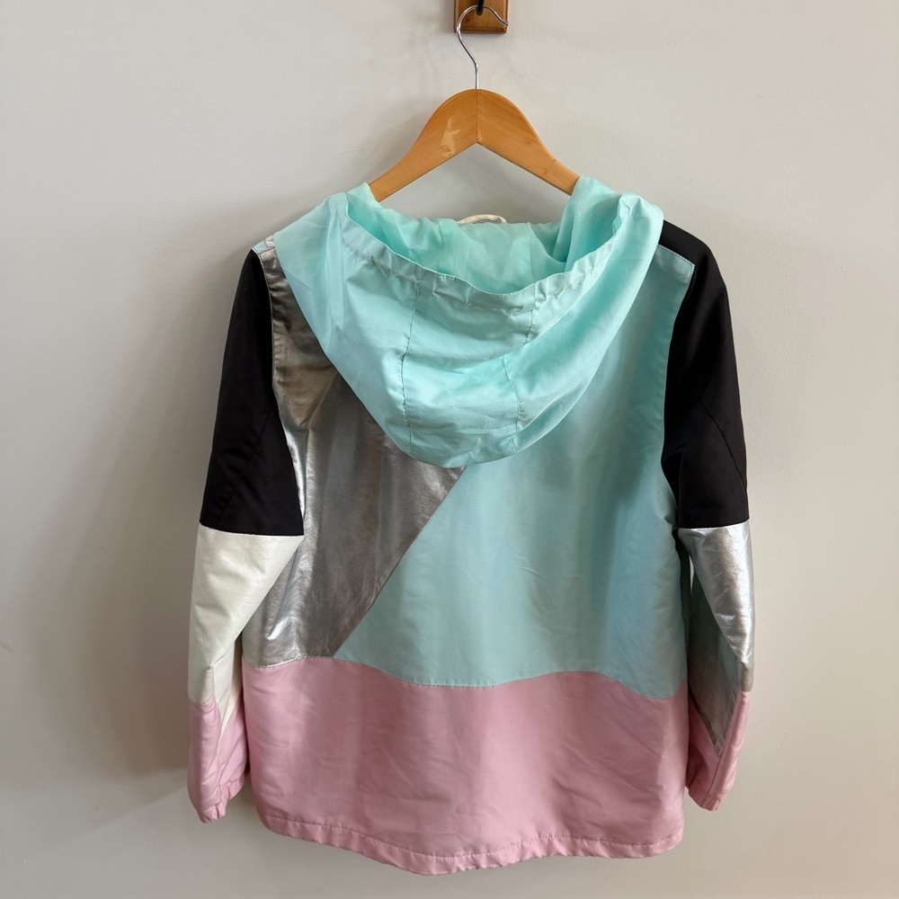 Women's Colorblock fleece lined Jacket - Black, Silver, Mint, Pink - Size Large - Picture 3 of 8